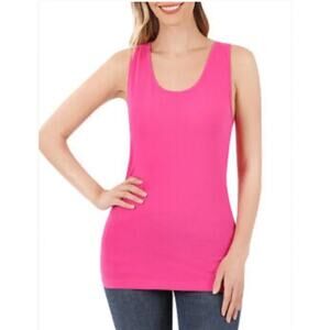Zenana Nylon Spandex Hot Pink Stretchy Long Tank Top 1X Plus Summer Colorful